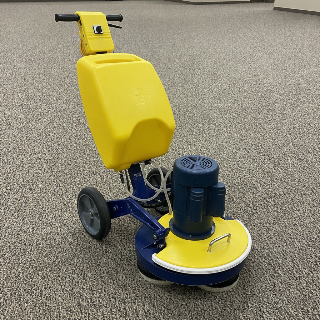 19" Cimex Carpet Scrubber CR48 | With 10" Big Boy Wheels, Pad Drivers, 2 Gallons Releasit, Case FiberPlus Pads
