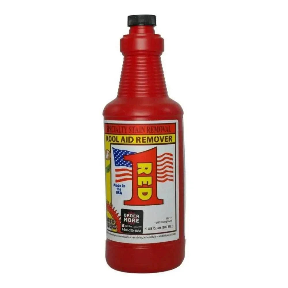 Red 1 quart bottle by CTI Pros Choice for removing synthetic food dyes from wet-cleanable synthetic fibers