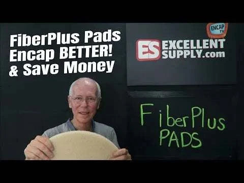 FiberPlus 19-inch carpet cleaning pads showing thickness and durability indicator