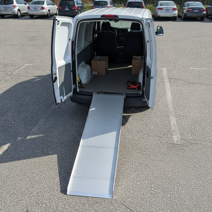 Link 63 aluminum ramp loading equipment into a van